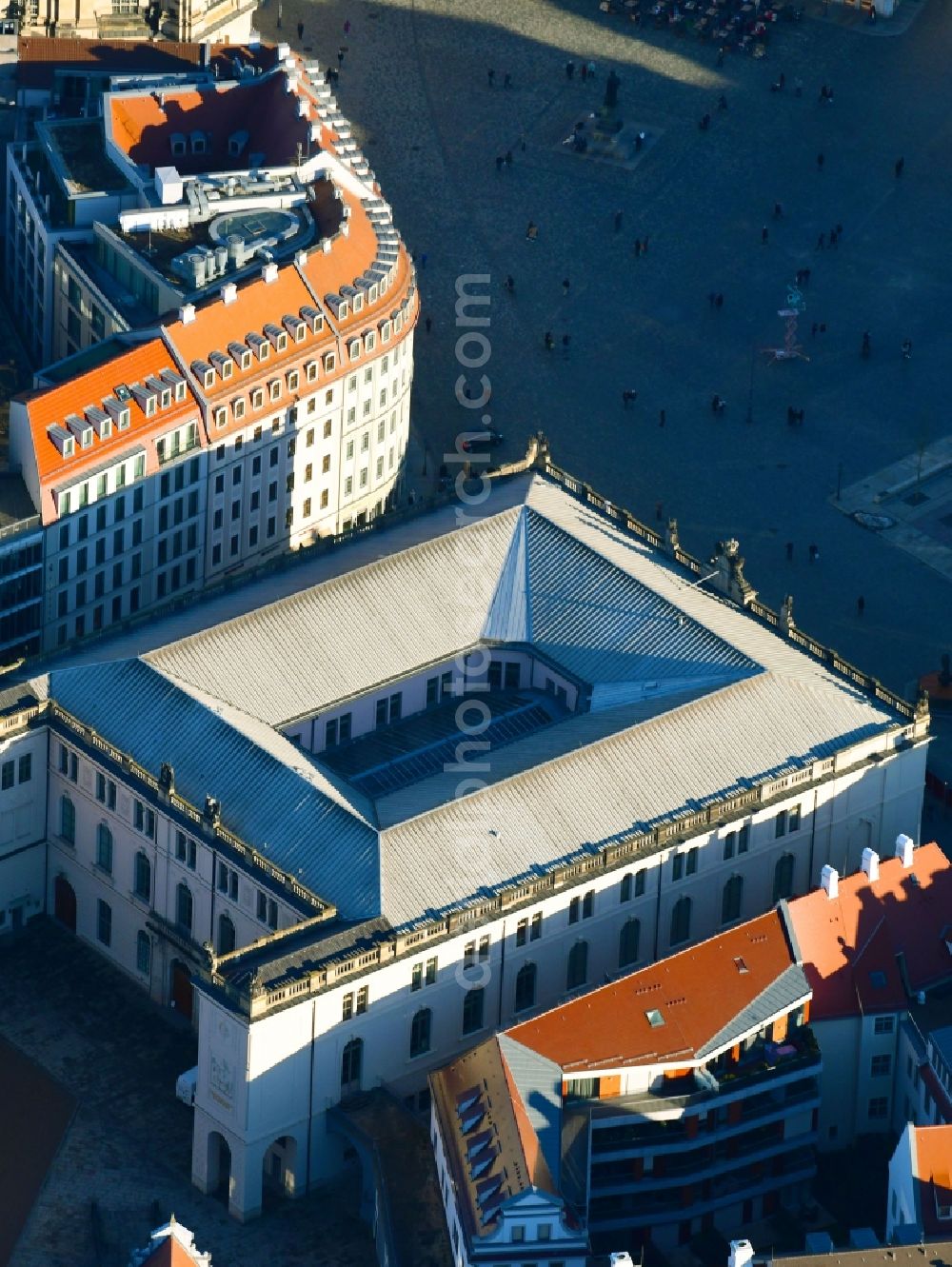 Dresden from above - Museum building ensemble Verkehrsmuseum Dresden in the Augustusstrasse in Dresden in the state Saxony