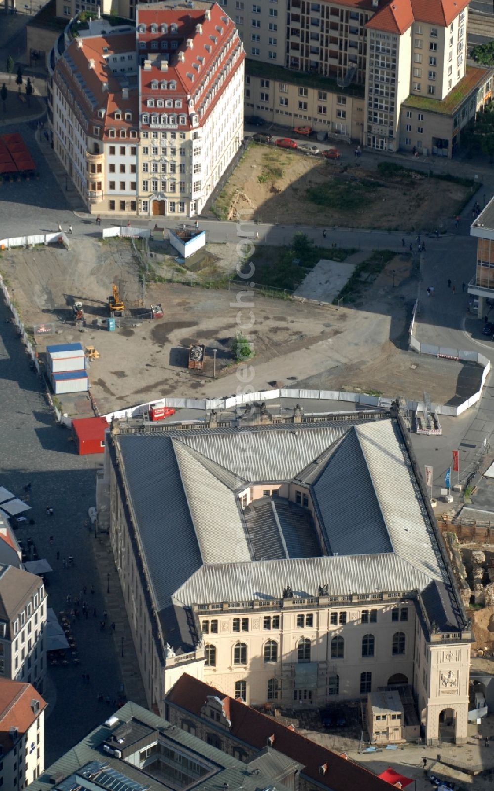 Aerial image Dresden - Museum building ensemble Verkehrsmuseum Dresden in the district Innere Altstadt in Dresden in the state Saxony, Germany