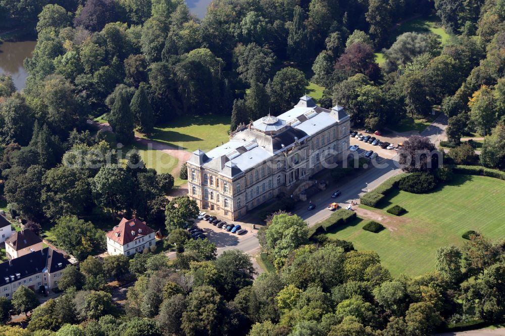 Gotha from above - Museum Herzogliches Museum in the castle park in the city center on street Parkallee of Gotha in the state of Thuringia