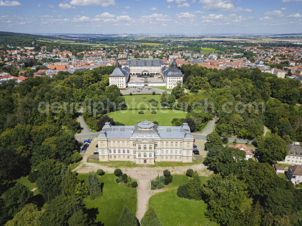 Gotha from above - Museum Herzogliches Museum in the castle park in the city center on street Parkallee of Gotha in the state of Thuringia