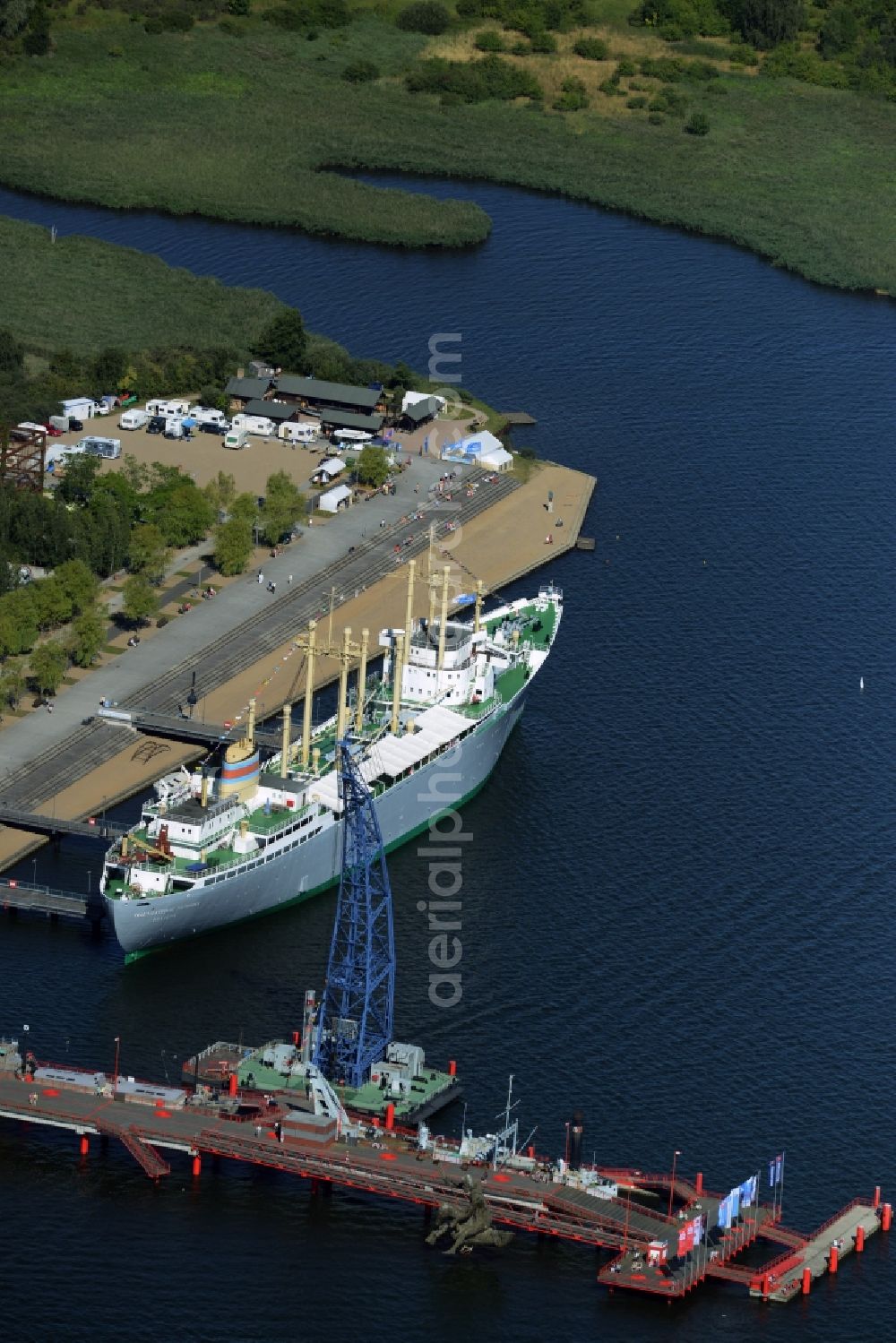 Aerial image Rostock - Museum ship Schiffbau- und Schifffahrtsmuseum in Rostock in the state Mecklenburg - Western Pomerania. Also shown the Foerderverein Jugendschiff LIKEDEELER e.V