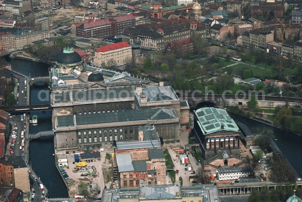 Aerial image Berlin Mitte - Museum Island with the Bode Museum, the Pergamon Museum, the Old National Gallery, the Colonnades and the New Museum. The complex is a World Heritage site by UNESCO