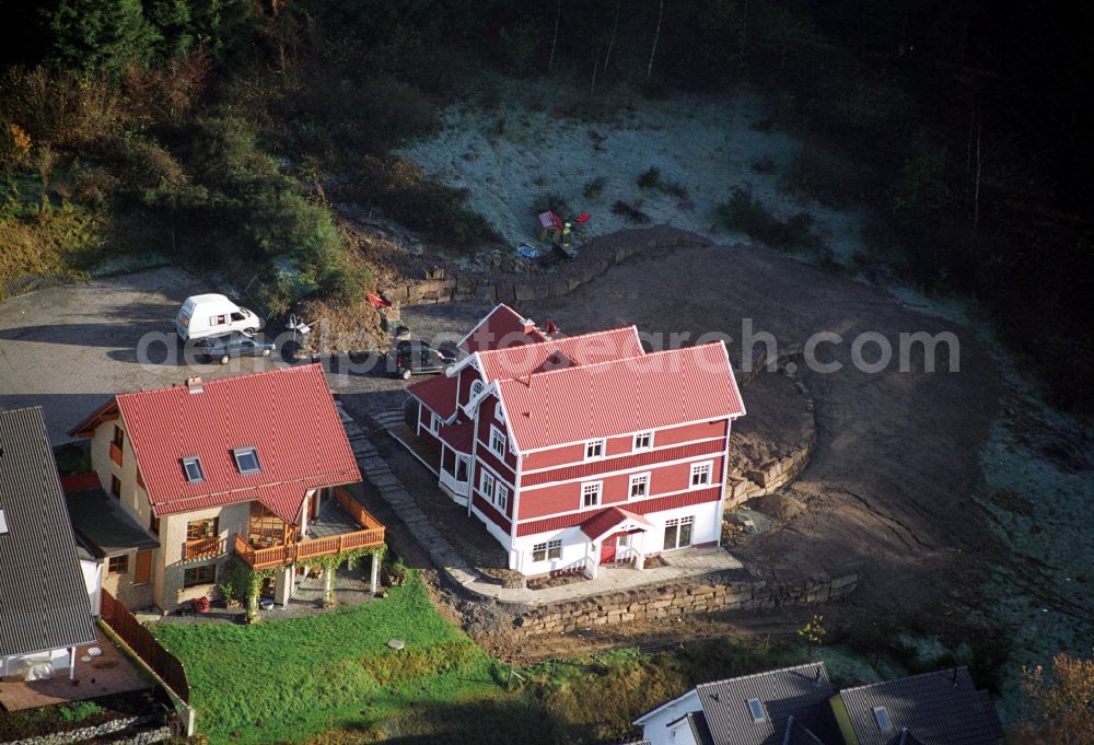 Engelskirchen from the bird's eye view: Model house single-family house of the company Schwedenhaus on the street Sachsenweg in the district Ruenderoth in Engelskirchen in the state North Rhine-Westphalia, Germany