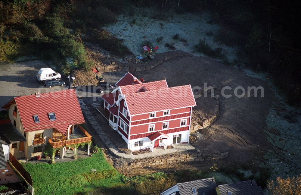 Aerial image Engelskirchen - Model house single-family house of the company Schwedenhaus on the street Sachsenweg in the district Ruenderoth in Engelskirchen in the state North Rhine-Westphalia, Germany