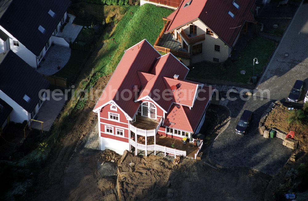 Engelskirchen from above - Model house single-family house of the company Schwedenhaus on the street Sachsenweg in the district Ruenderoth in Engelskirchen in the state North Rhine-Westphalia, Germany