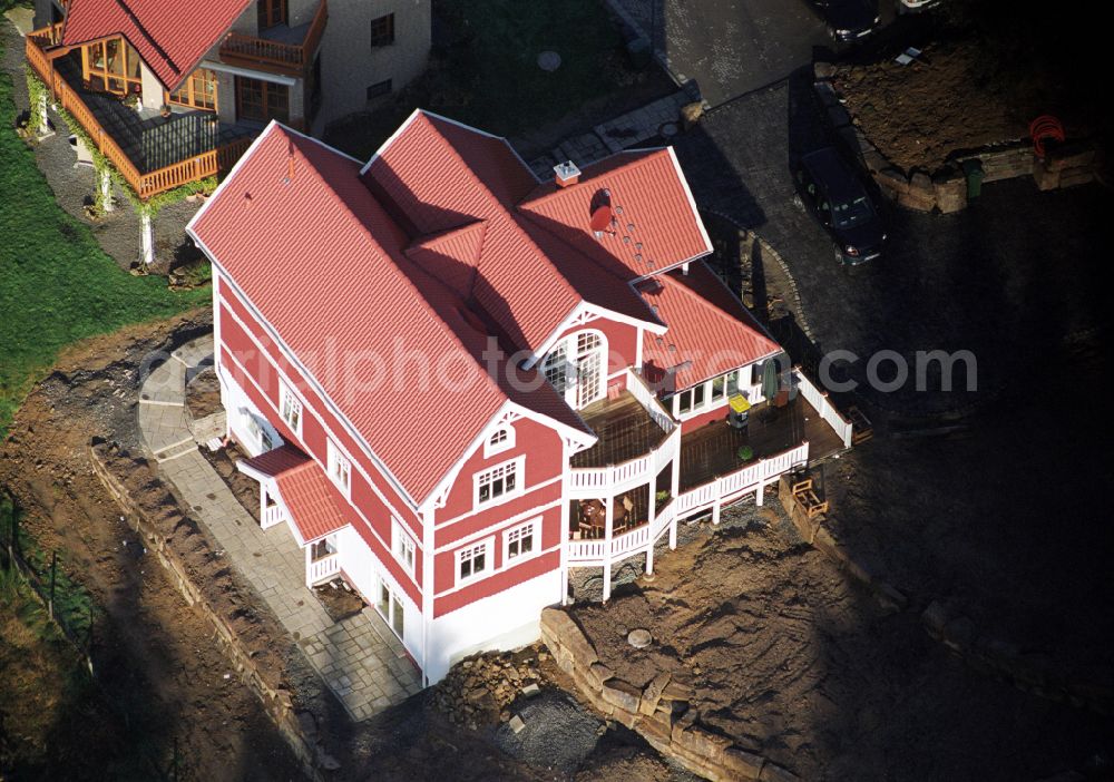 Engelskirchen from above - Model house single-family house of the company Schwedenhaus on the street Sachsenweg in the district Ruenderoth in Engelskirchen in the state North Rhine-Westphalia, Germany