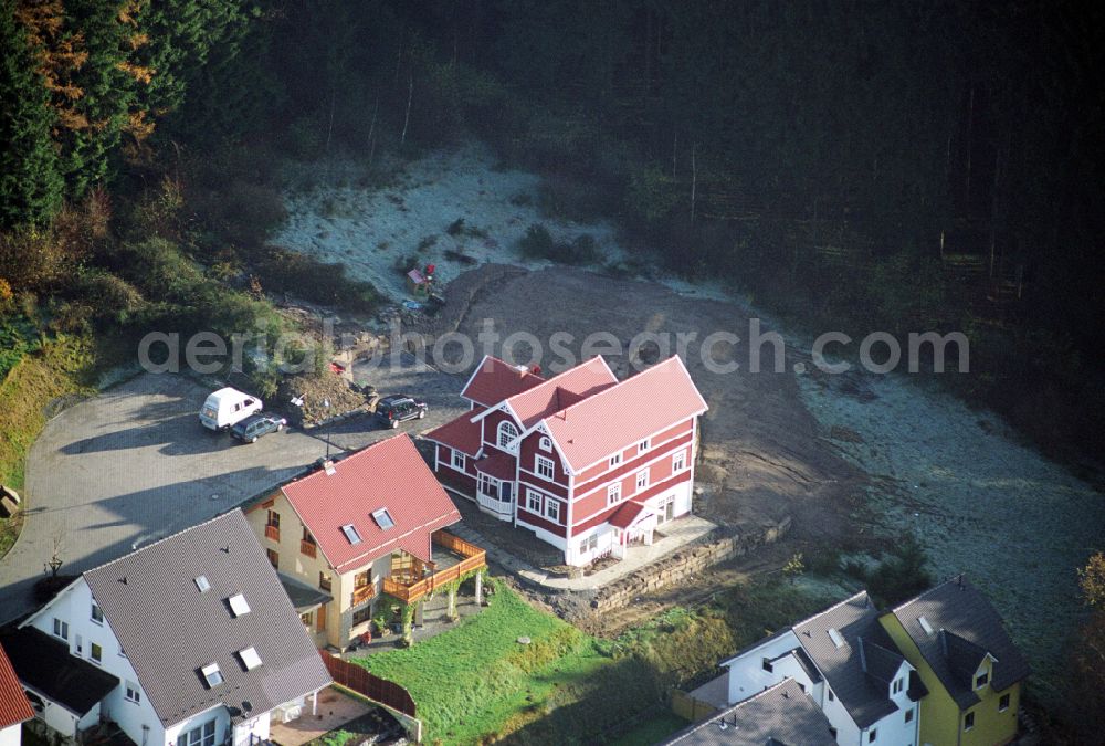 Aerial image Engelskirchen - Model house single-family house of the company Schwedenhaus on the street Sachsenweg in the district Ruenderoth in Engelskirchen in the state North Rhine-Westphalia, Germany