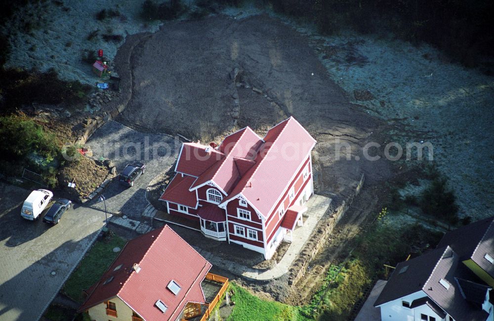 Aerial photograph Engelskirchen - Model house single-family house of the company Schwedenhaus on the street Sachsenweg in the district Ruenderoth in Engelskirchen in the state North Rhine-Westphalia, Germany