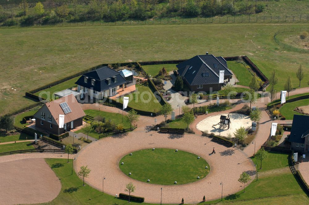 Aerial image Grebs - Residential area model home park- single-family house- settlement on street Am Massivhauspark in Grebs in the state Brandenburg, Germany