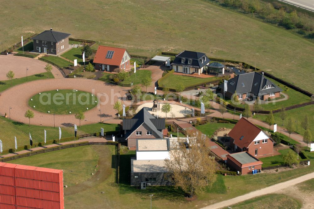 Aerial photograph Grebs - Residential area model home park- single-family house- settlement on street Am Massivhauspark in Grebs in the state Brandenburg, Germany