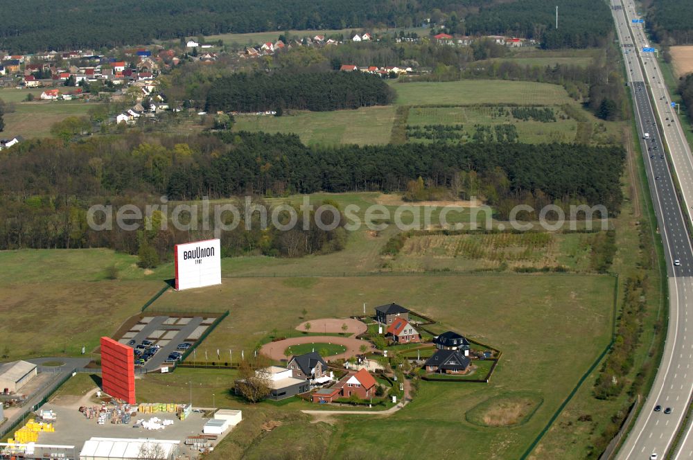 Grebs from above - Residential area model home park- single-family house- settlement on street Am Massivhauspark in Grebs in the state Brandenburg, Germany