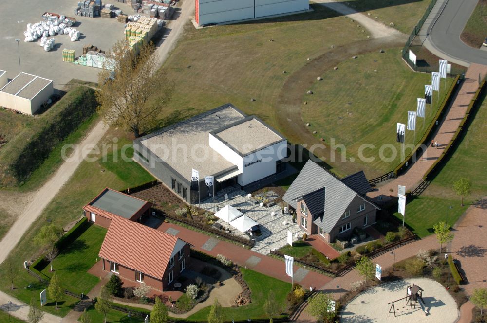 Aerial photograph Grebs - Residential area model home park- single-family house- settlement on street Am Massivhauspark in Grebs in the state Brandenburg, Germany