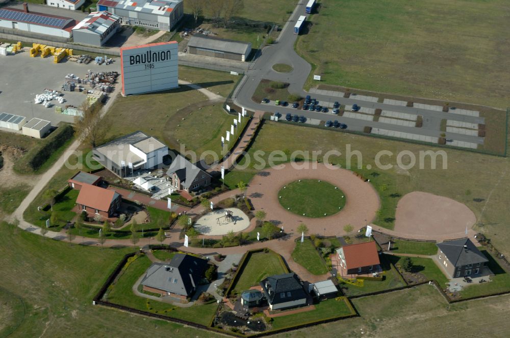 Aerial photograph Grebs - Residential area model home park- single-family house- settlement on street Am Massivhauspark in Grebs in the state Brandenburg, Germany