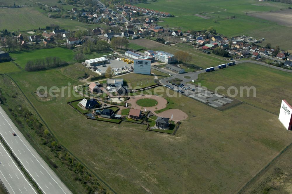 Grebs from above - Residential area model home park- single-family house- settlement on street Am Massivhauspark in Grebs in the state Brandenburg, Germany