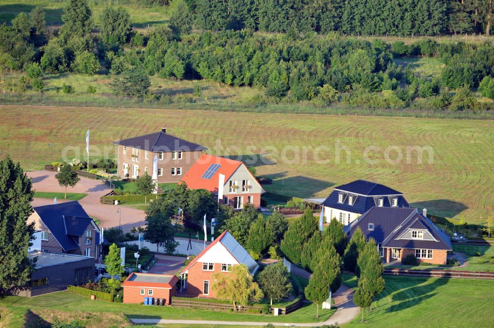 Grebs from above - Residential area model home park- single-family house- settlement on street Am Massivhauspark in Grebs in the state Brandenburg, Germany