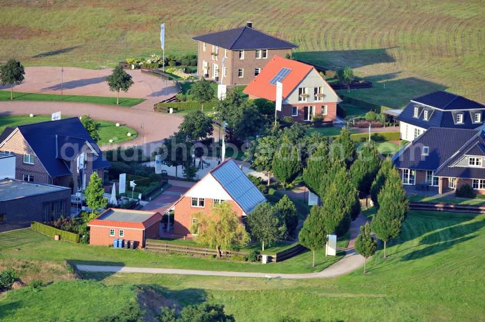 Aerial image Grebs - Residential area model home park- single-family house- settlement on street Am Massivhauspark in Grebs in the state Brandenburg, Germany