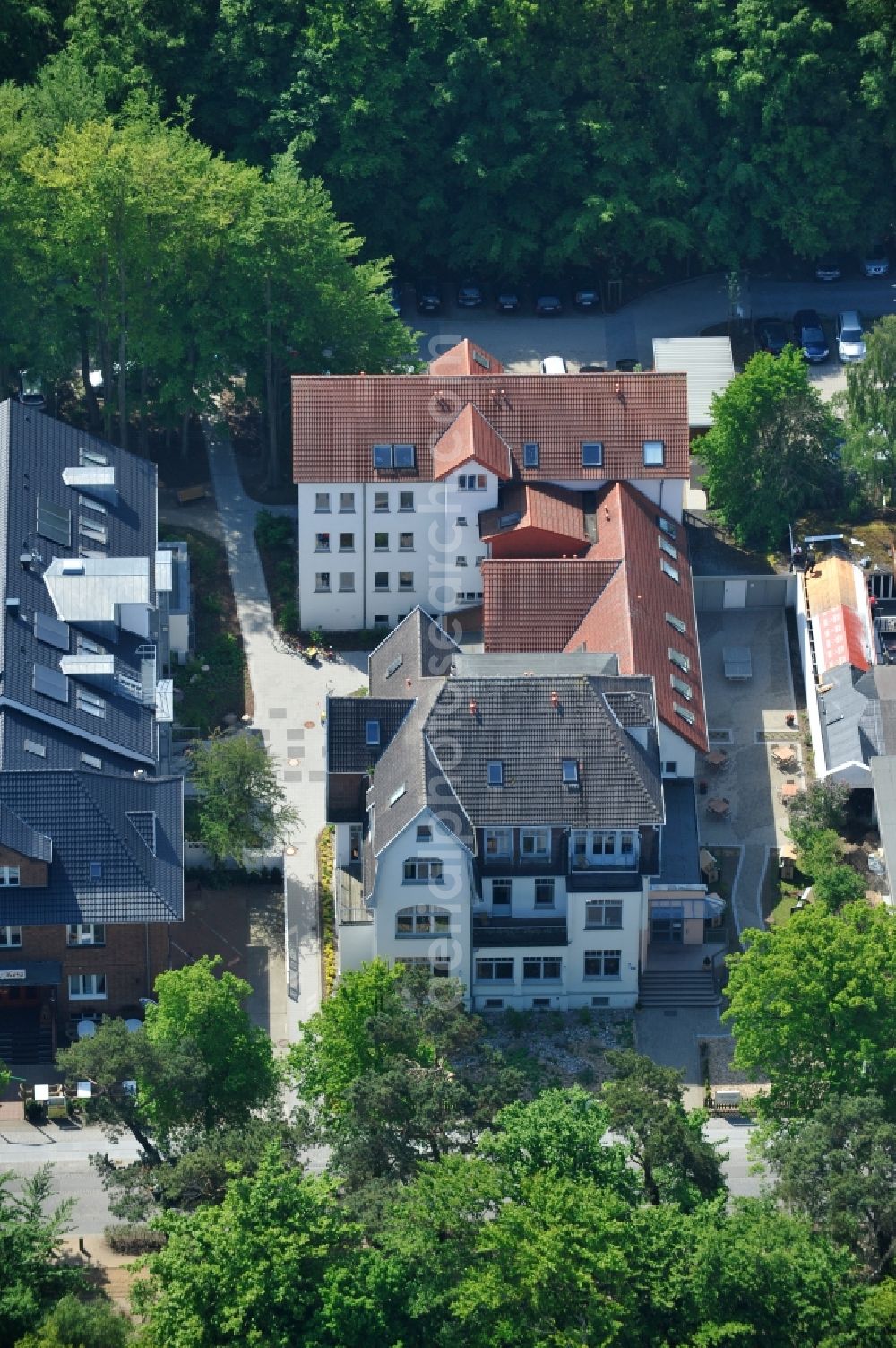 Kühlungsborn from above - Mother-child nursing center of the AWO Sano gGmbH at the beach of the Baltic Sea in Kühlungsborn in Mecklenburg-Western Pomerania