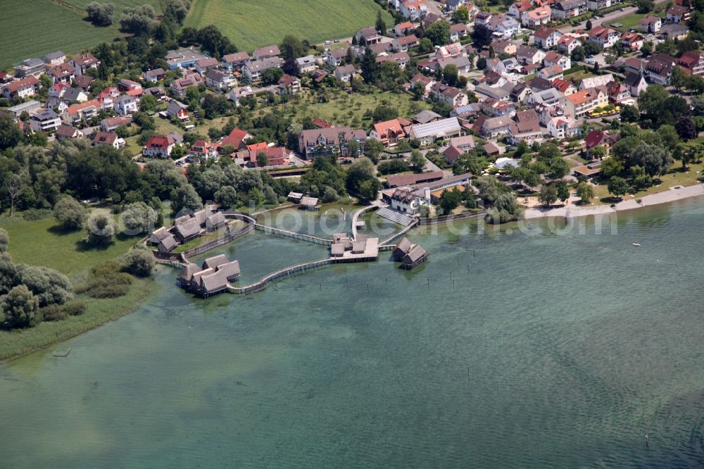 Aerial photograph Unteruhldingen - The Pfahlbaumuseum Unteruhldingen is located at the Lake Constance , a archaeological open-air museum with a attached museum