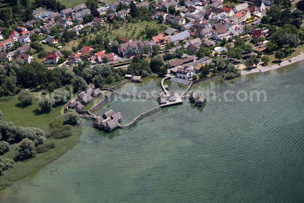 Unteruhldingen from above - The Pfahlbaumuseum Unteruhldingen is located at the Lake Constance , a archaeological open-air museum with a attached museum