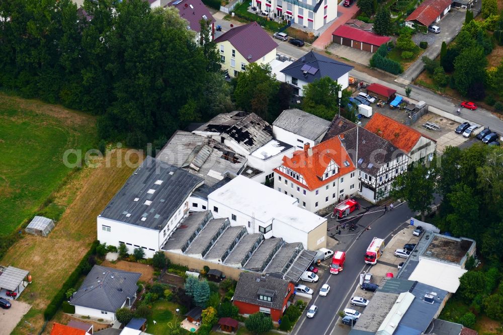 Aerial photograph Göttingen - Fire fighting of warehouse fire in Goettingen in the state Lower Saxony, Germany