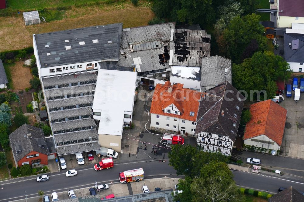 Göttingen from above - Fire fighting of warehouse fire in Goettingen in the state Lower Saxony, Germany