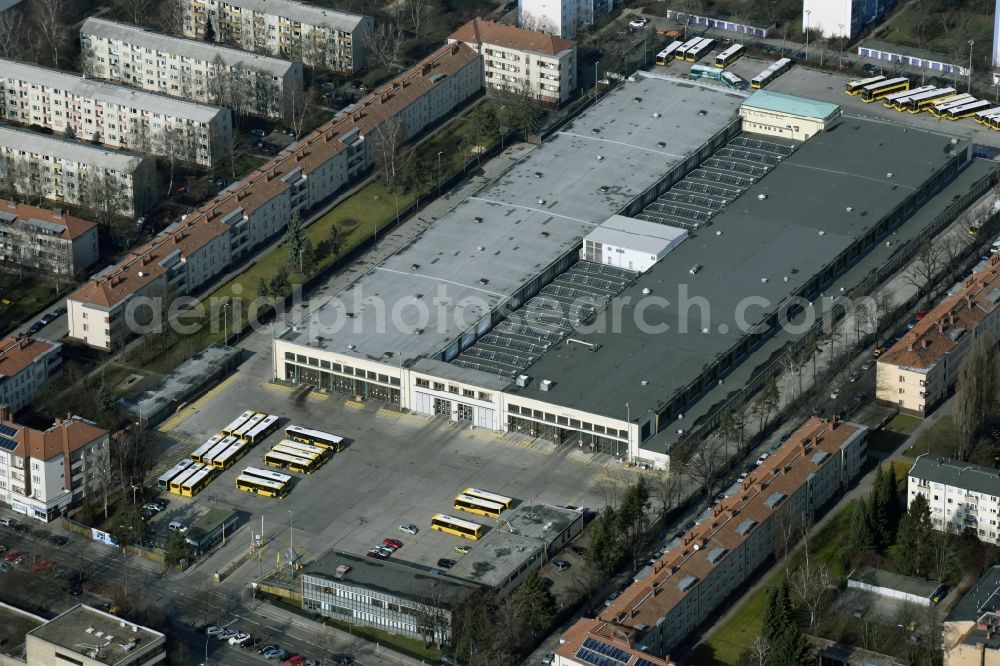 Berlin from above - Depot of the Municipal Transport Company Berliner Verkehrsbetriebe BVG on Gradestrasse in Berlin in Germany