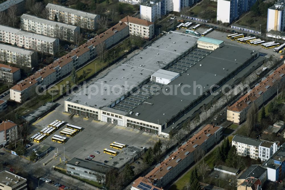 Berlin from the bird's eye view: Depot of the Municipal Transport Company Berliner Verkehrsbetriebe BVG on Gradestrasse in Berlin in Germany