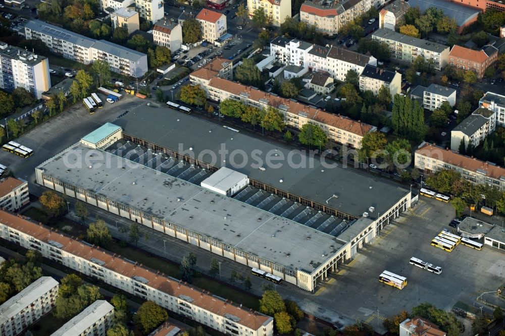 Berlin from above - Depot of the Municipal Transport Company BVB Am Strassenbahnhof - Gradestrasse im Stadtteil Neukoelln in Berlin