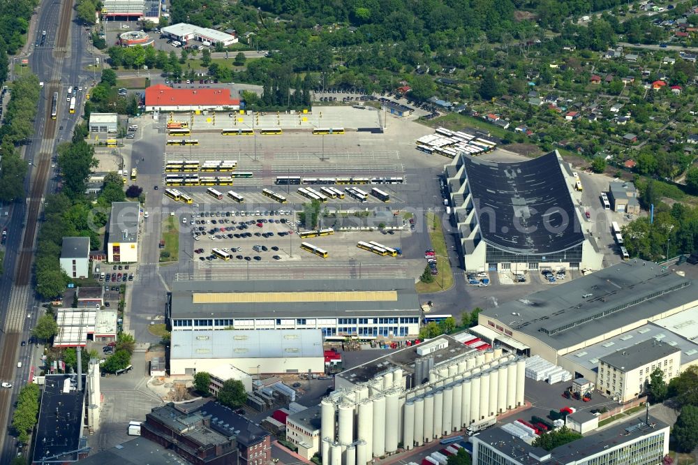 Aerial image Berlin - Depot of the Municipal Transport Company on Indira-Gandhi-Strasse in the district Hohenschoenhausen in Berlin, Germany