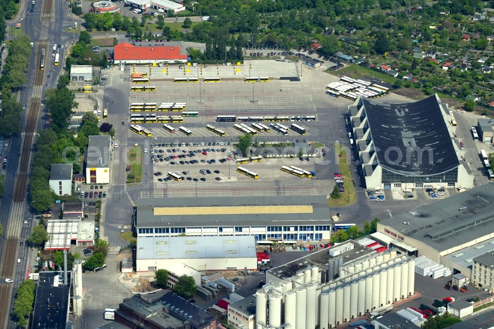 Berlin from the bird's eye view: Depot of the Municipal Transport Company on Indira-Gandhi-Strasse in the district Hohenschoenhausen in Berlin, Germany