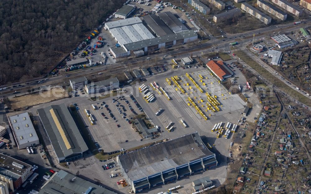 Berlin from above - Depot of the Municipal Transport Company on Indira-Gandhi-Strasse in the district Hohenschoenhausen in Berlin, Germany