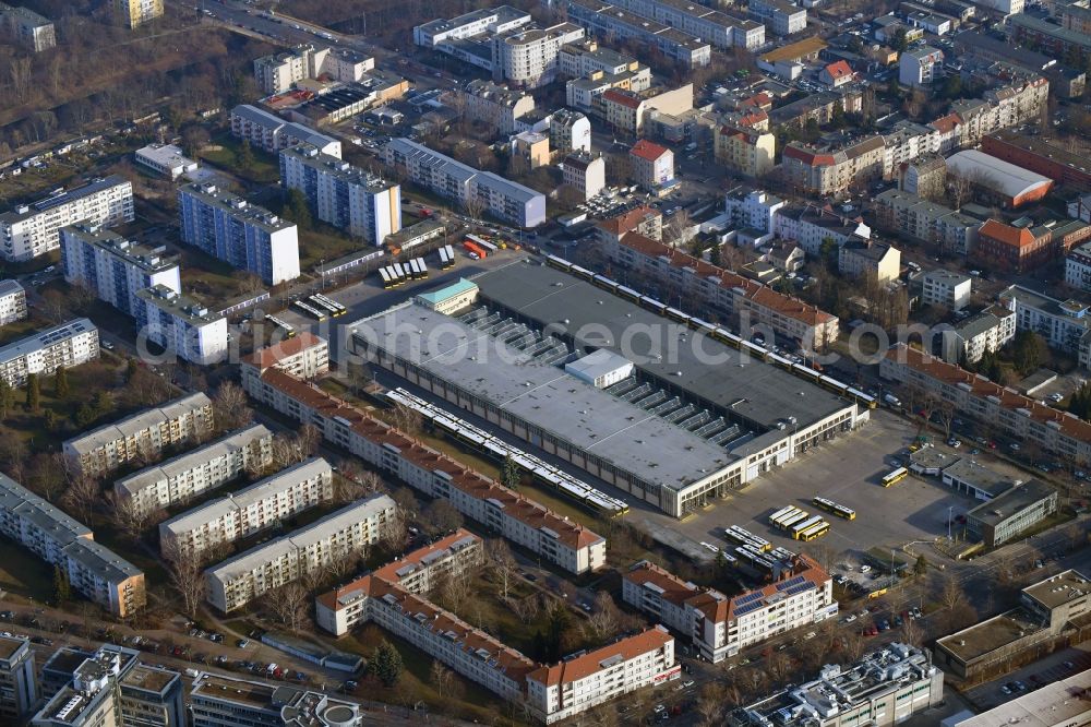 Berlin from the bird's eye view: Depot of the Municipal Transport Company Am Strassenbahnhof - Gradestrasse in the district Britz in Berlin, Germany