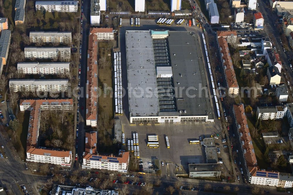 Aerial photograph Berlin - Depot of the Municipal Transport Company Am Strassenbahnhof - Gradestrasse in the district Britz in Berlin, Germany