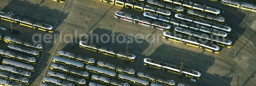 Aerial photograph Berlin - Tram depot of the Municipal Transport Company BVG Betriebshof Marzahn in Berlin in Germany