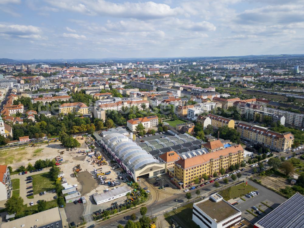 Aerial image Dresden - Tram depot of the Municipal Transport Company on street Waltherstrasse in the district Friedrichstadt in Dresden in the state Saxony, Germany