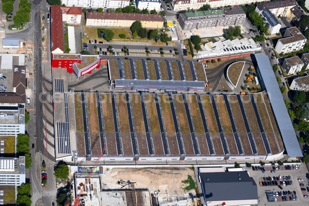 Aerial image Karlsruhe - Tram depot of the Municipal Transport Company of Karlsruher Verkehrsverbund GmbH in the district Oststadt in Karlsruhe in the state Baden-Wurttemberg, Germany