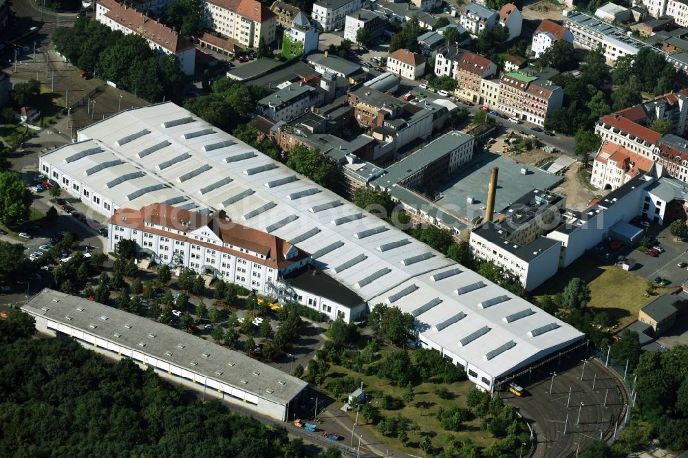 Leipzig from above - Tram depot of the Municipal Transport Company Leipziger Stadtverkehrsbetriebe (LSVB) GmbH on Jahnallee destrict Gruenau in Leipzig in the state Saxony