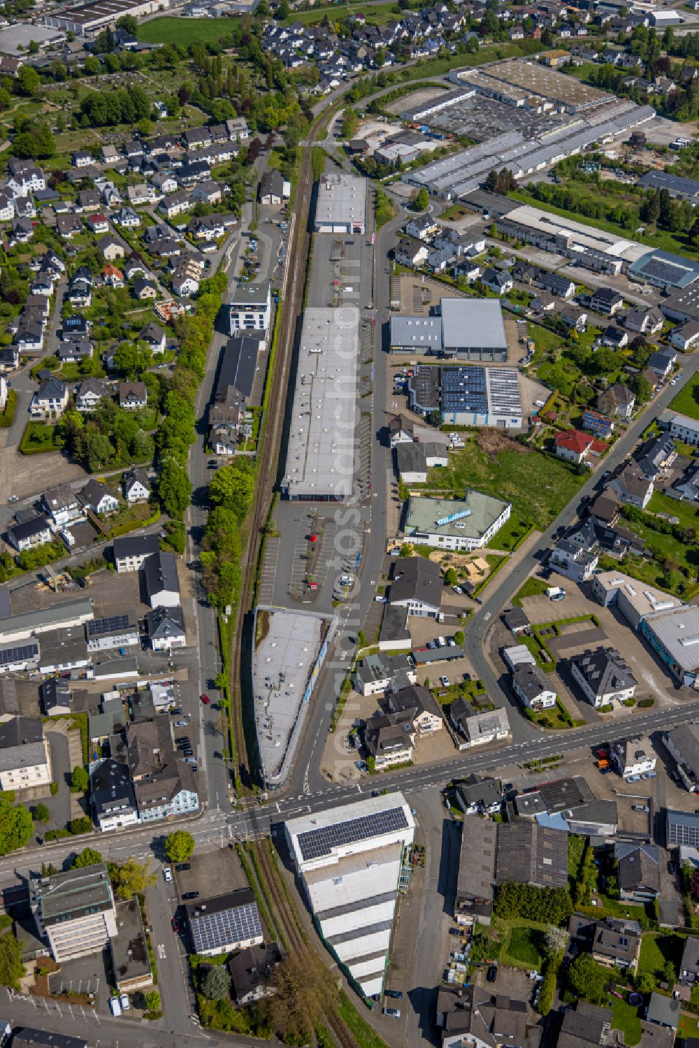 Brilon from the bird's eye view: Building complex of local supply center on street Freiladestrasse in Brilon at Sauerland in the state North Rhine-Westphalia, Germany