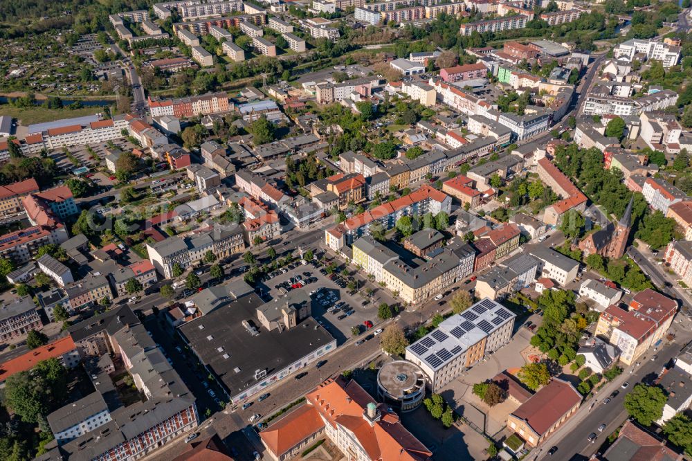 Aerial photograph Eberswalde - Building complex of local supply center EDEKA Alte Brauerei on street Wilhelmstrasse in Eberswalde in the state Brandenburg, Germany