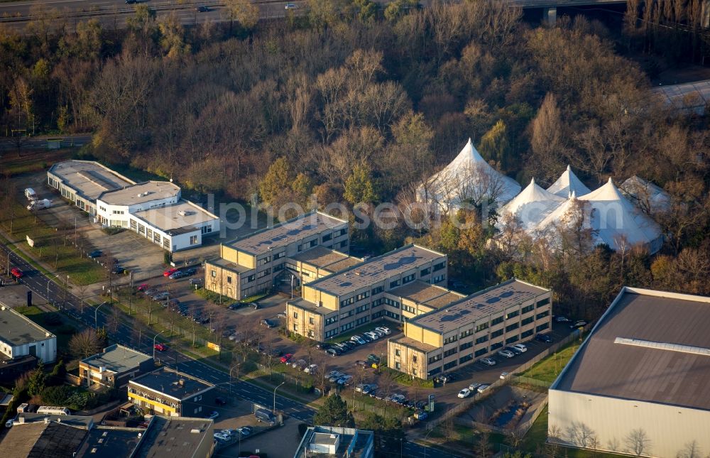 Aerial photograph Oberhausen - NANO Focus AG with tents on Max-Eyth-Street in autumnal Oberhausen in the state of North Rhine-Westphalia