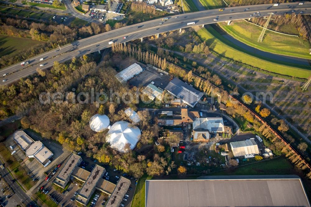 Oberhausen from above - NANO Focus AG with tents on Max-Eyth-Street in autumnal Oberhausen in the state of North Rhine-Westphalia