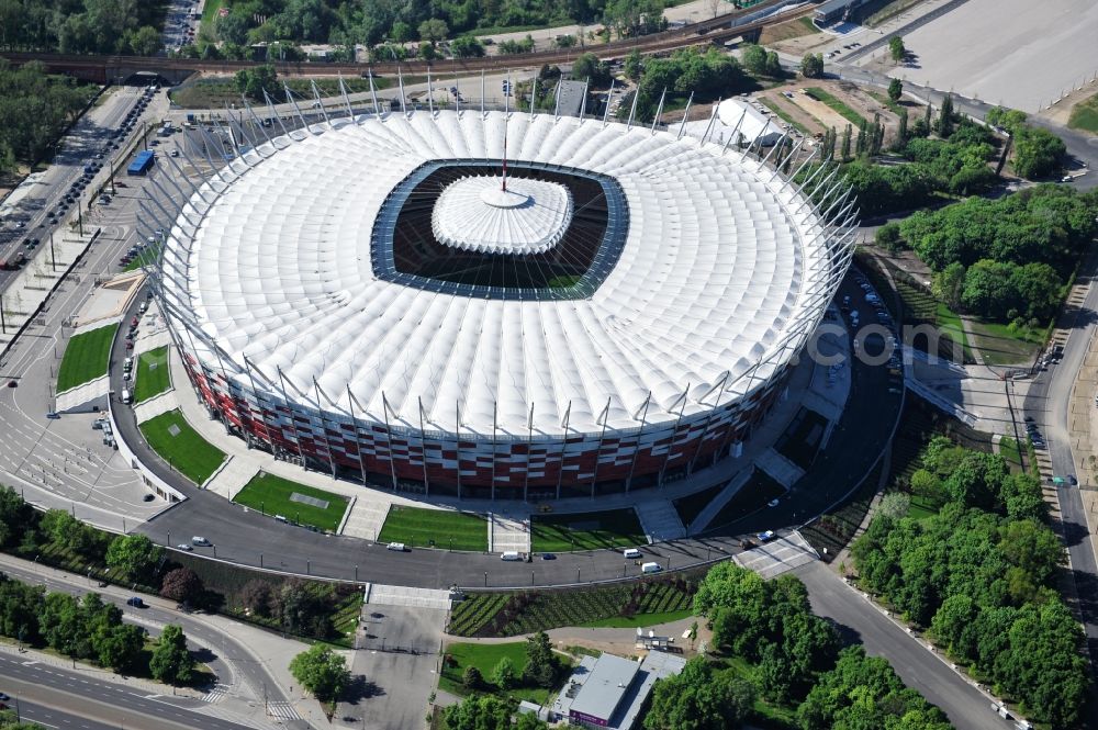 Warschau from above - The new built stadium National Stadium in Warsaw bevore opening EM 2012 in Poland