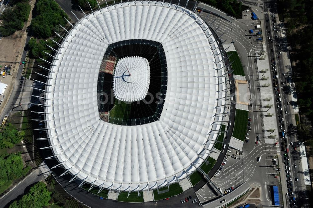 Warschau from the bird's eye view: The new built stadium National Stadium in Warsaw bevore opening EM 2012 in Poland