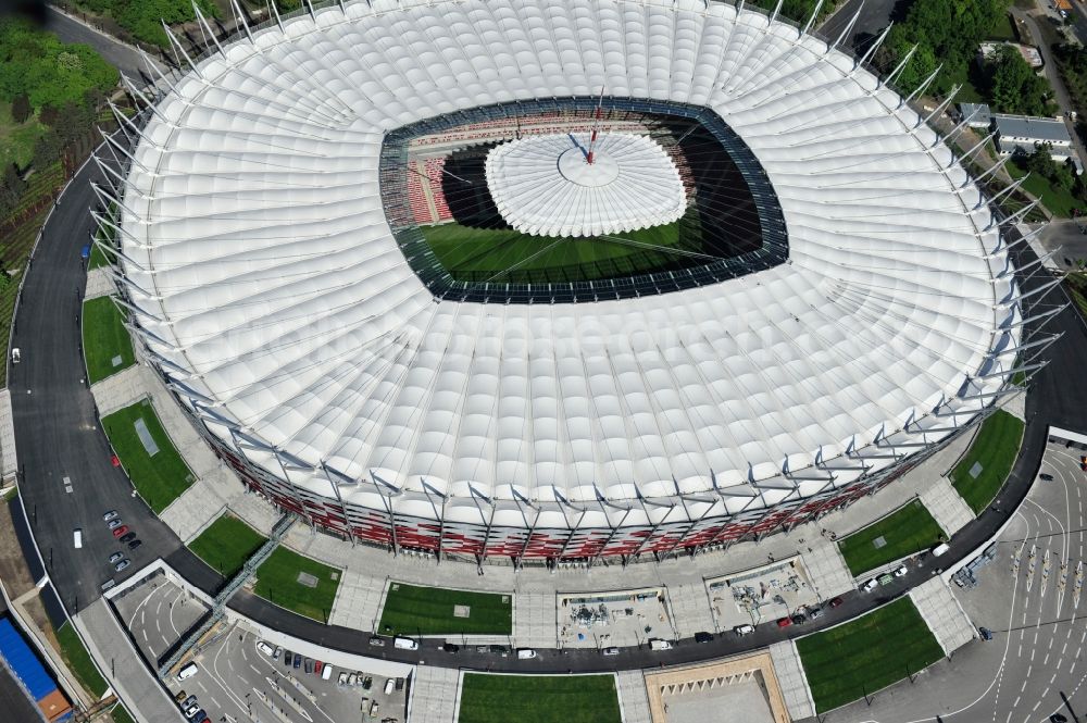 Warschau from the bird's eye view: The new built stadium National Stadium in Warsaw bevore opening EM 2012 in Poland