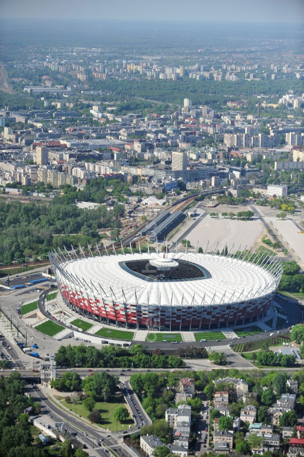 Warschau from above - The new built stadium National Stadium in Warsaw bevore opening EM 2012 in Poland