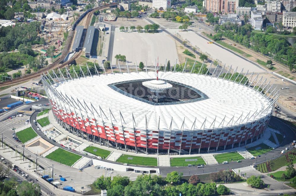 Warschau from above - The new built stadium National Stadium in Warsaw bevore opening EM 2012 in Poland