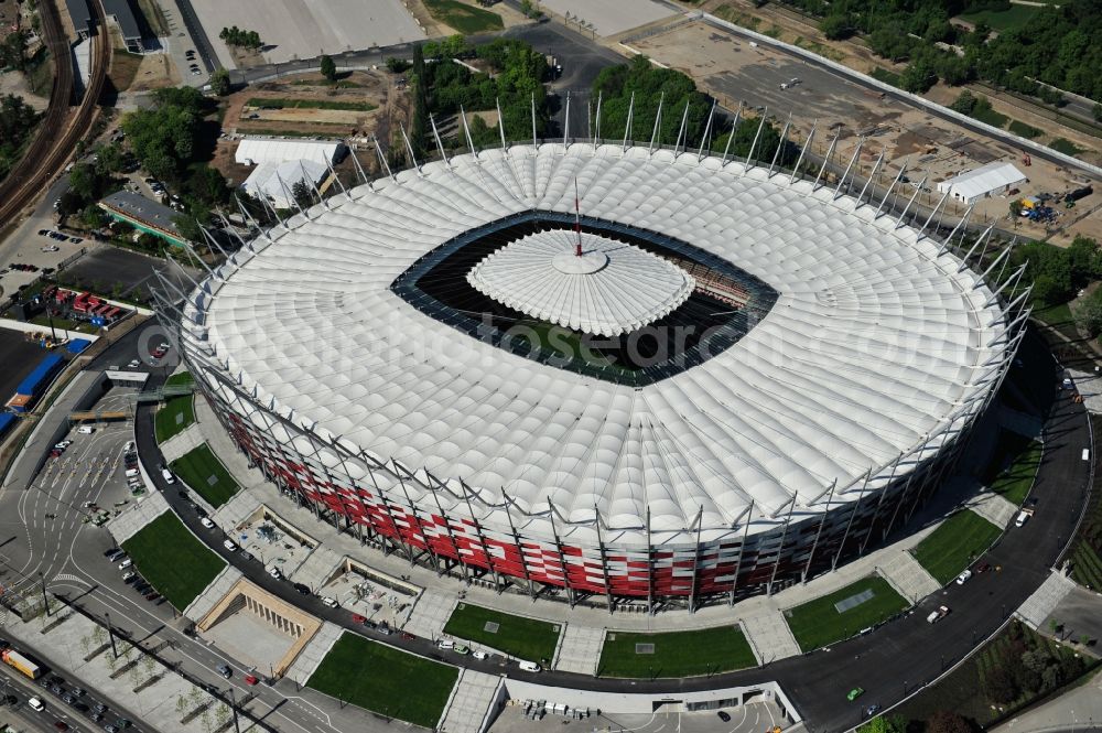 Warschau from above - The new built stadium National Stadium in Warsaw bevore opening EM 2012 in Poland