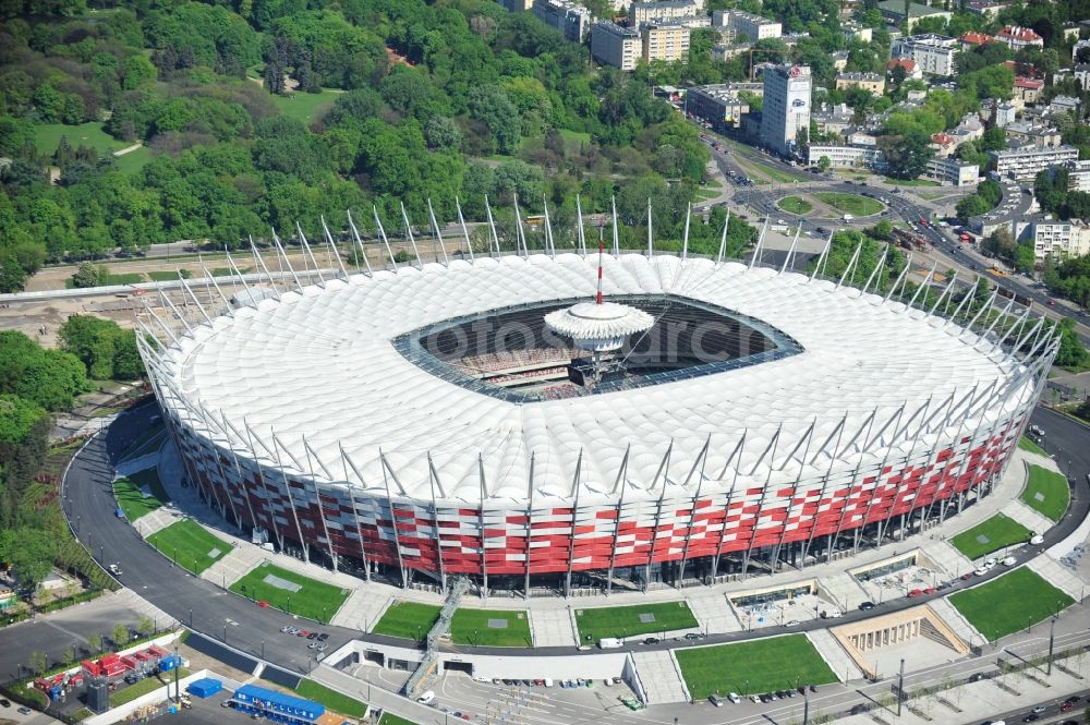 Warschau from above - The new built stadium National Stadium in Warsaw bevore opening EM 2012 in Poland