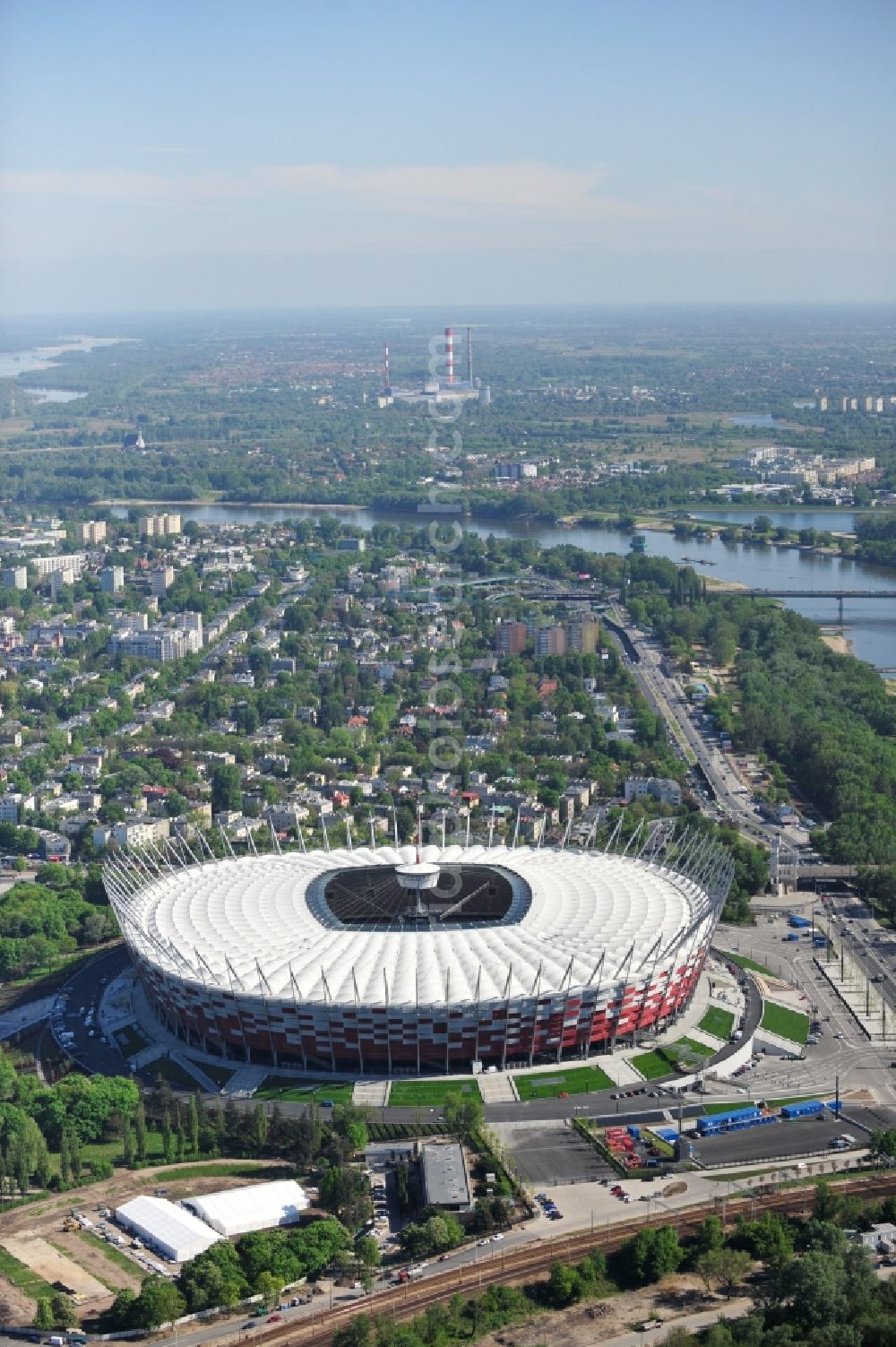 Warschau from above - The new built stadium National Stadium in Warsaw bevore opening EM 2012 in Poland