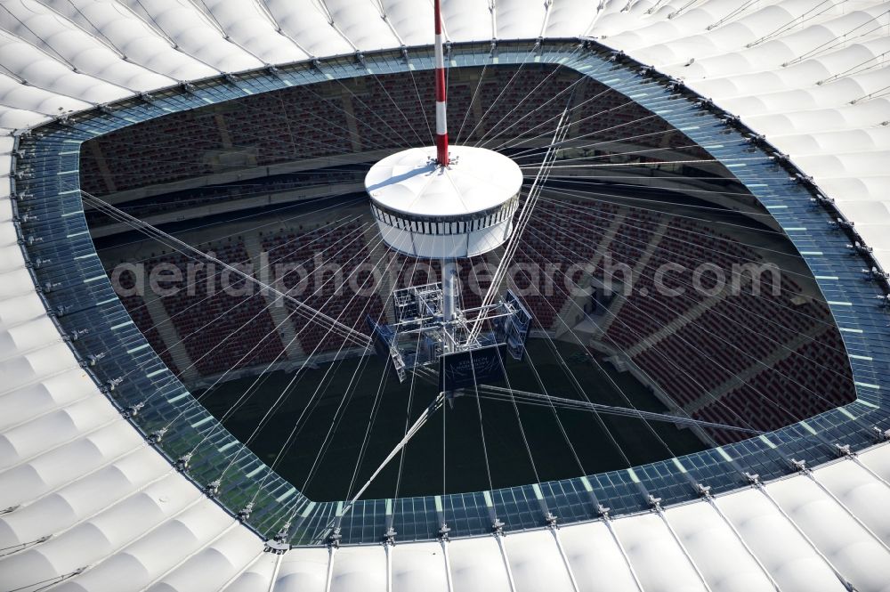 Warschau from the bird's eye view: The new built stadium National Stadium in Warsaw bevore opening EM 2012 in Poland